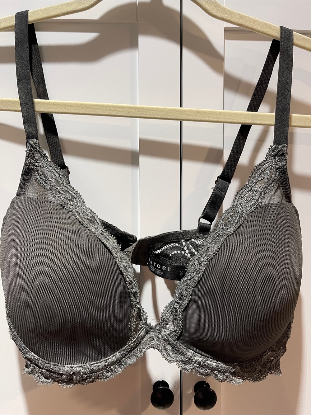 Natori Charcoal Gray Lace-Trim Push-Up Bra